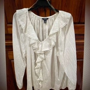 Chaps White Peasant ruffle Blouse az XL